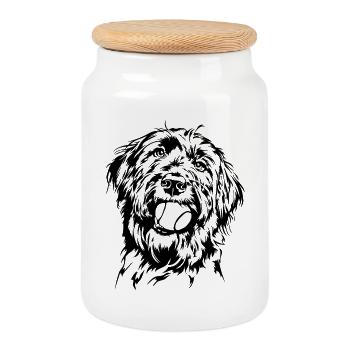 Briard Ball Balljunkie Dogs Wilsigns - Cookie Jar with Wooden Lid - white - Front