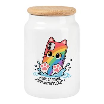 Waterplouf cat mobile phone! - Cookie Jar with Wooden Lid - white - Front