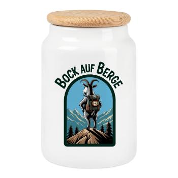 Bergziege mit Rucksack - Keksdose mit Holzdeckel - Weiß - Vorne