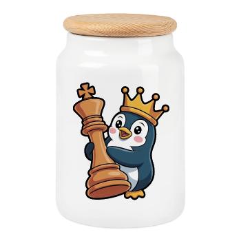 Kreativa pingouin pièce d’échecs roi échiquier - Boîte à biscuits avec couvercle en bois - blanc - Devant
