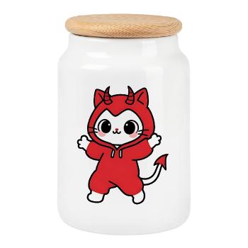 Cat Devil Kapuzenpullover Rot - Keksdose mit Holzdeckel - Weiß - Vorne