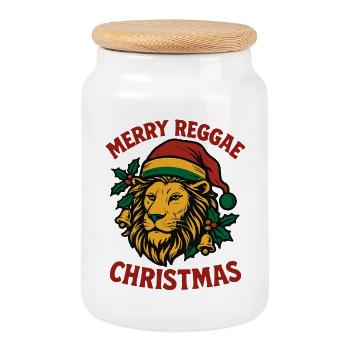 MERRY REGGAE CHRISTMAS Lion Rastafari - Boîte à biscuits avec couvercle en bois - blanc - Devant