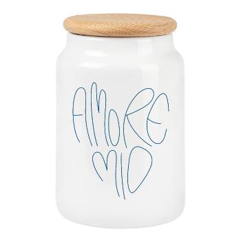 Lettrage Amore Mio - Boîte à biscuits avec couvercle en bois - blanc - Devant