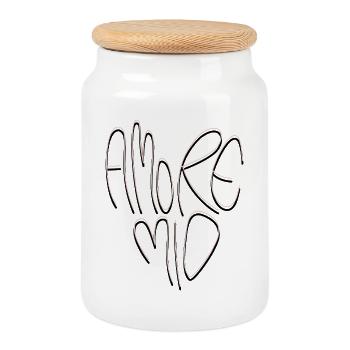 Lettrage Amore Mio - Boîte à biscuits avec couvercle en bois - blanc - Devant