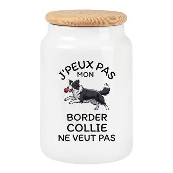 Puppy Border Collie Ball - Cookie Jar with Wooden Lid - white - Front
