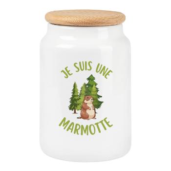 Je suis une marmotte en forêt - Boîte à biscuits avec couvercle en bois - blanc - Devant