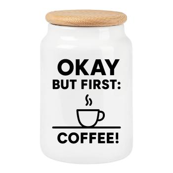 Okay But First Coffee - Cookie Jar with Wooden Lid - white - Front