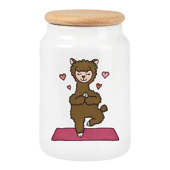 Cuddly Alpaca Yoga Heart - Cookie Jar with Wooden Lid - white - Front