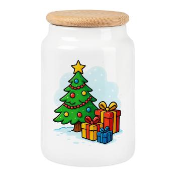 Arbres de Noël Cartoon Cadeaux - Boîte à biscuits avec couvercle en bois - blanc - Devant