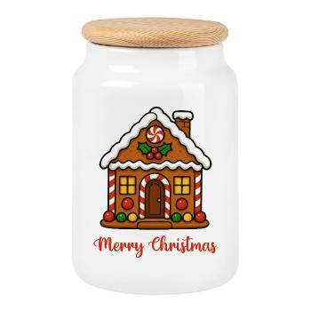Maison en pain d’épice Rêves de Noël - Boîte à biscuits avec couvercle en bois - blanc - Devant