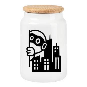 Urban Hero | Rebel in the big city - Cookie Jar with Wooden Lid - white - Front