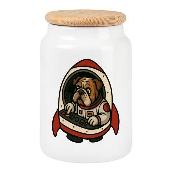 Bulldog Space Pilot - Cookie Jar with Wooden Lid - white - Front
