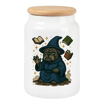 Bulldog sorcier casting magie fantastique dessin animé - Boîte à biscuits avec couvercle en bois - blanc - Devant