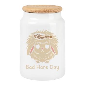 Animal Humor Rabbit Lion Head - Cookie Jar with Wooden Lid - white - Front
