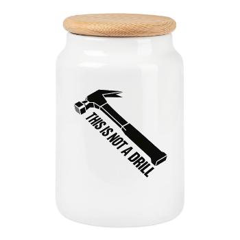 This Not a Drill Hammer Graphic - Cookie Jar with Wooden Lid - white - Front