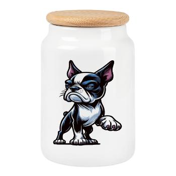Boston Terrier Boston Terrier owner Bosti - Cookie Jar with Wooden Lid - white - Front