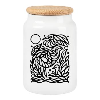 Minimalist Flying Birds Freedom Line Art Design - Cookie Jar with Wooden Lid - white - Front