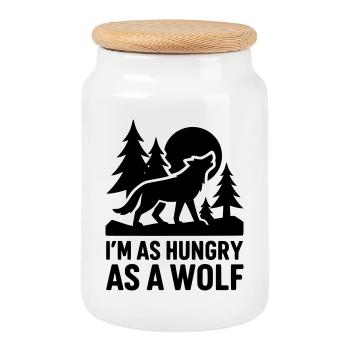 hungry wolf hungrig - Keksdose mit Holzdeckel - Weiß - Vorne