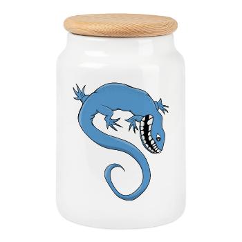 Mythical and fantastical Blue Creature - Cookie Jar with Wooden Lid - white - Front