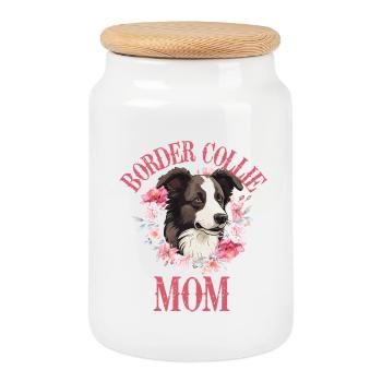 Border Collie Maman Floral - Boîte à biscuits avec couvercle en bois - blanc - Devant