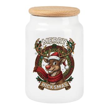 Renne Rudolph Bande dessinée - Cadeau de Noël - Boîte à biscuits avec couvercle en bois - blanc - Devant