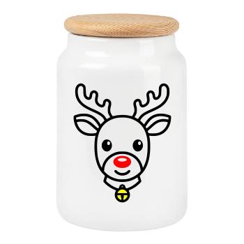 Renne mignon | Rudolph pour Noël - Boîte à biscuits avec couvercle en bois - blanc - Devant