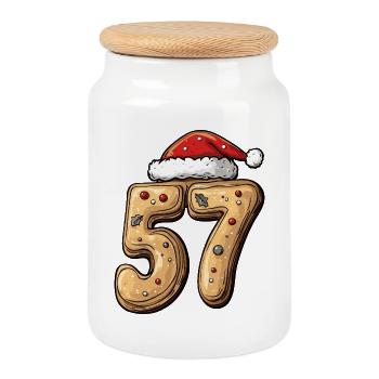 Biscuit de Noël à 57 chiffres - Boîte à biscuits avec couvercle en bois - blanc - Devant