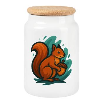 Squirrel with nut in colorful waves - Cookie Jar with Wooden Lid - white - Front