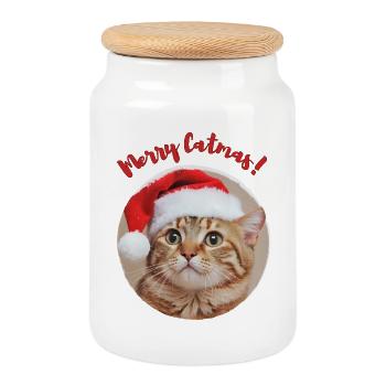 Joyeux Catmas ! - Boîte à biscuits avec couvercle en bois - blanc - Devant