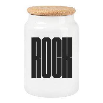 Bold and minimal geometric Rock logo - Cookie Jar with Wooden Lid - white - Front