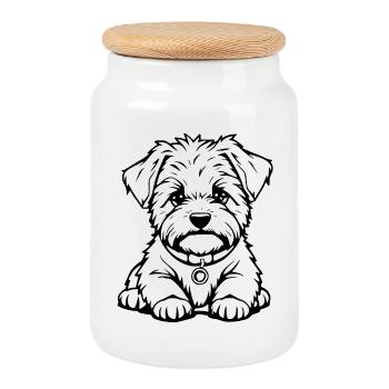 Dog White Dogs Black & White - Cookie Jar with Wooden Lid - white - Front