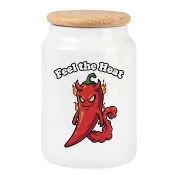 Feel the Heat Chili Dämon - Keksdose mit Holzdeckel - Weiß - Vorne