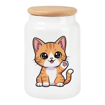 Chaton Roux Pattes Ensoleillées - Boîte à biscuits avec couvercle en bois - blanc - Devant