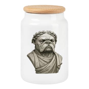Römische Bulldogge Kaiser Marmor Statue Büste Kunst - Keksdose mit Holzdeckel - Weiß - Vorne
