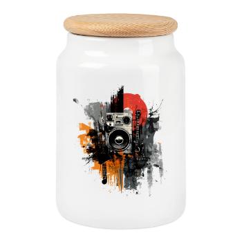 Rock Grunge Music Art – Guitar & Boombox - Cookie Jar with Wooden Lid - white - Front