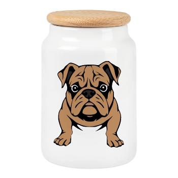 Bulldogge Hunde T-shirt Hundeshirt Geschenk  - Keksdose mit Holzdeckel - Weiß - Vorne
