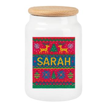 Sarah Weihnachts-Strick-Fußabtreter - Keksdose mit Holzdeckel - Weiß - Vorne