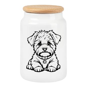 Le petit chien noir mignon - Boîte à biscuits avec couvercle en bois - blanc - Devant