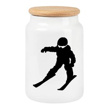 ski school - Cookie Jar with Wooden Lid - white - Front