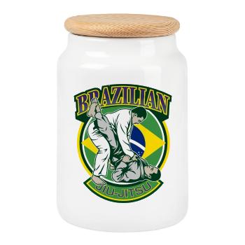 Brazilian Jiu-Jitsu Martial Arts - Cookie Jar with Wooden Lid - white - Front