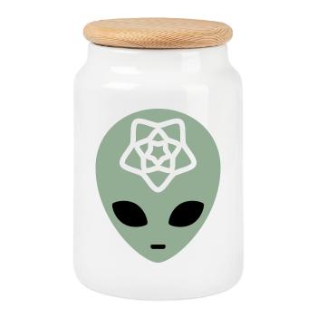 Geometric Alien Mindscape - Cookie Jar with Wooden Lid - white - Front
