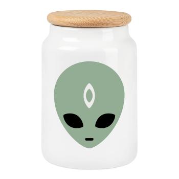 Alien Head Third Eye (three colours) - Cookie Jar with Wooden Lid - white - Front