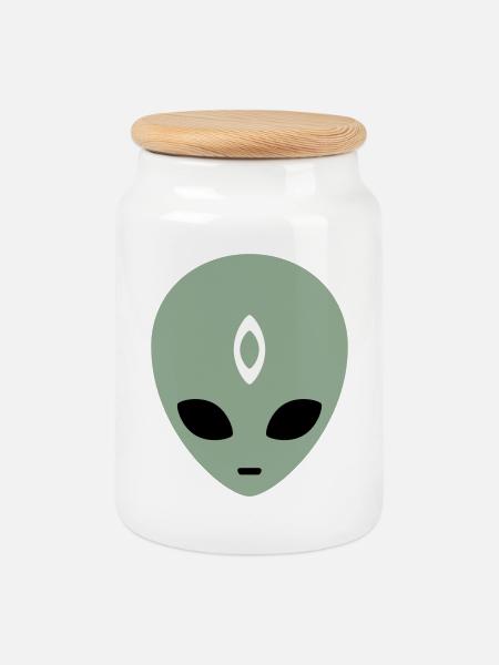Alien Head Third Eye (three colours) - Cookie Jar with Wooden Lid - white