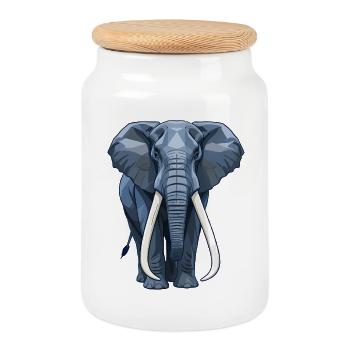 Geometric Blue Elephant - Cookie Jar with Wooden Lid - white - Front