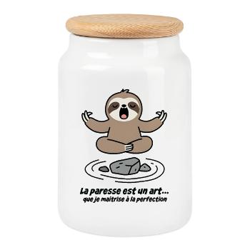 Paresseux Méditatif Zen - Boîte à biscuits avec couvercle en bois - blanc - Devant