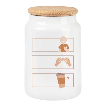 SLP Sign Language AAC Communication - Cookie Jar with Wooden Lid - white - Front