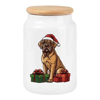 Cadeaux de Noël pour le chien mastiff - Boîte à biscuits avec couvercle en bois - blanc - Devant