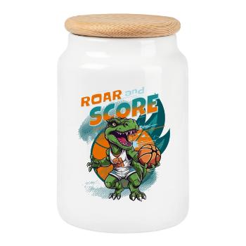 Joueur de basket-ball Dinosaur T-Rex - Boîte à biscuits avec couvercle en bois - blanc - Devant