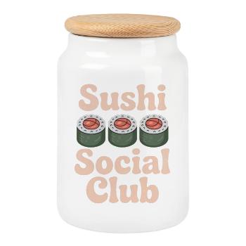 sushi - Cookie Jar with Wooden Lid - white - Front