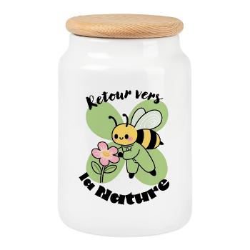 Bee, ecology and a return to nature - Cookie Jar with Wooden Lid - white - Front